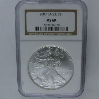 2007 American Eagle Silver Dollar S$1 - Ngc Ms69 Certified & Graded photo