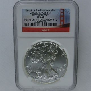 2012 - S American Eagle Silver Dollar 1st Releases San Francisco - Ngc Ms69 photo