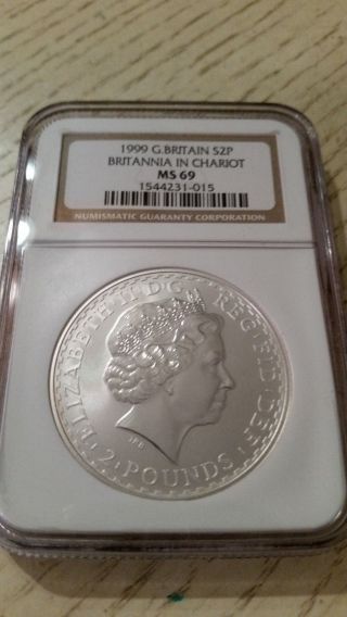 1999 1 Oz Silver Britannia Ngc Ms 69 Low Mintage Of This Year photo