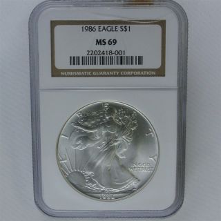 1986 American Eagle Silver Dollar S$1 - Ngc Ms69 Certified & Graded photo