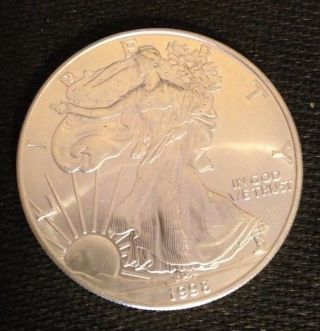 1998 Silver Eagle/walking Liberty 1 Oz.  Fine Silver Dollar Coin - - photo