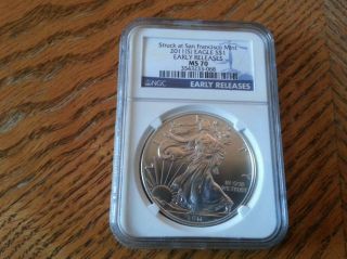 2011 (s) Silver Eagle Early Releases Ngc Ms 70 photo