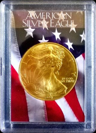 1998 24k Gold Plate American Silver Eagle 1 Troy Oz One Dollar Coin Bu.  999 Fine photo