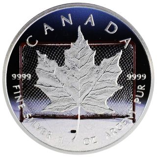 2014 1oz Ounce Canadian Maple Colorized Hockey Coin.  9999 Silver.  Rare photo