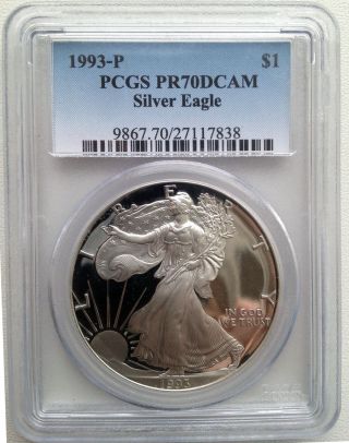 1993 - P $1 Silver Eagle Pr70 Deep Cameo Pcgs. photo