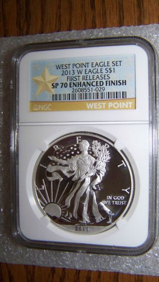 2013 W 1oz West Point Silver Eagle Ngc Sp70 Enhanced First Releases Star Label photo