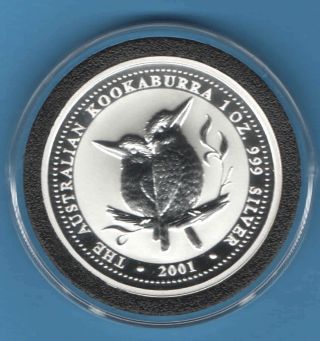 2001 Australia Silver Kookaburra 1 Oz.  999 Fine Silver $1 Coin - Gem Bu - In Case photo