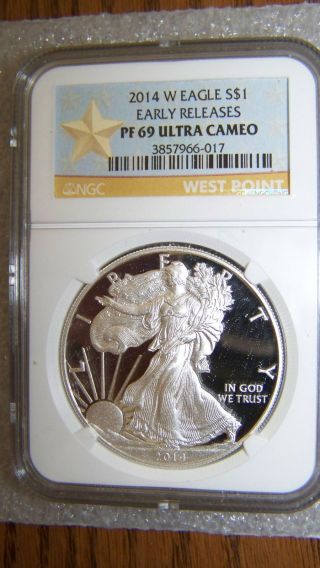 2014 W 1 Oz Silver Eagle Ngc Pf69uc Early Releases Star Label photo