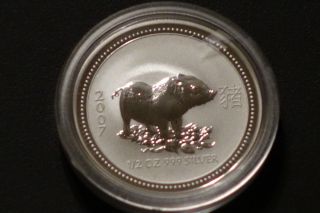2007 Australia Silver Pig 50c,  1/2 Oz,  Airtite,  Unc.  (uncertified,  Ungraded) photo