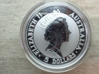 1991 1 Oz Silver Australian Kookaburra.  999.  Coin.  5$ Denomination.  Bid Today photo