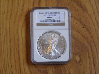 25th Anniversary 2011 Silver Eagle Ngc Ms69 Brown Label photo