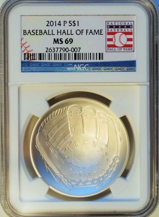2014 P Baseball Hall Of Fame Uncirculated Dollar Ngc Ms 69 With Spotting photo