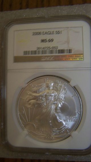 2008 1 Oz American Silver Eagle Ngc Ms69 Brown Label photo