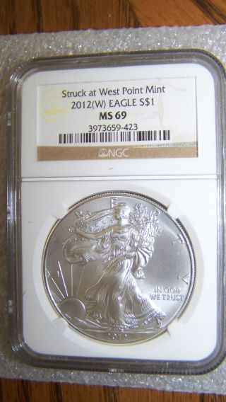 2012 (w) 1 Oz Silver Eagle Struck At West Point Ngc Ms69 Brown Label photo