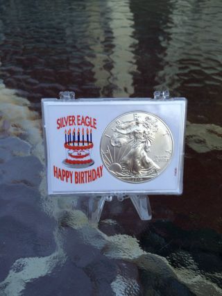 2014 American Silver Eagle 1 Oz Bullion Coin In Happy Birthday Gift Case Ase S5 photo