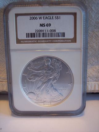 2006 - W Silver American Eagle Brown Label Ms69 Ngc photo