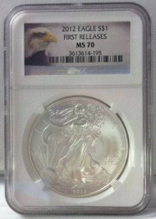 2012 American Silver Eagle Ngc Ms70 Early Release Bald Eagle Label photo