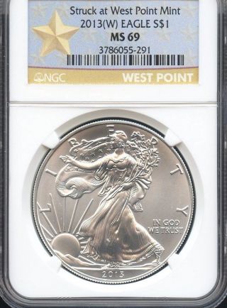 2013 (w) Silver Eagle Struck At West Point Ngc Ms69 photo