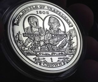 2005 Silver Proof Lord Nelson Crown Coin Isle Of Man Trafalgar 1 Ounce photo