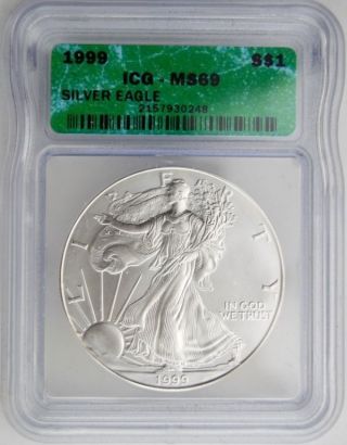1999 American Silver Eagle Icg Graded Ms69 photo