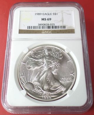 1989 Silver Eagle $1 1oz 999 Silver Key Date Rare Near Perfect Ngc Ms - 69 025 photo