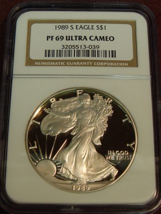 1989 - S Proof $1 American Silver Eagle 1 Oz Ngc Pf 69 Ultra Cameo Tcs photo