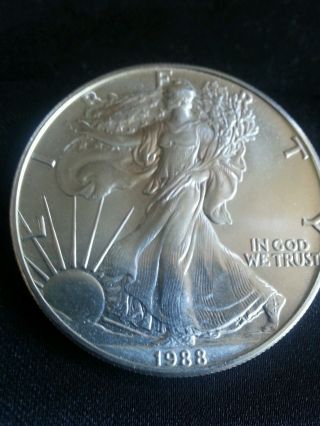1988 1 Oz Silver American Eagle - Bu (brilliant Uncirculated).  Fine Us Silver photo