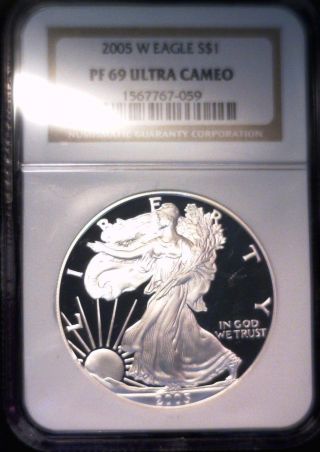2005 W Us $1 Silver Eagle Proof Ngc Pf 69 Ultra Cameo photo