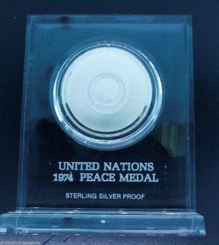 1974 United Nations Peace Sterling Silver Coin Medal Reverse Proof Rare 0605 photo