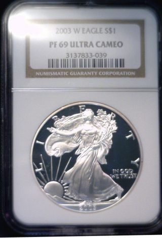 2003 W Us $1 Silver Eagle Proof Ngc Pf 69 Ultra Cameo photo