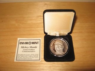 Mickey Mantle Limited Pure Silver Medallion -.  999 Pure Silver Enviromint 1995 photo