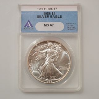 1986 - P $1 American Silver Eagle Anacs Ms - 67 /q6429 photo