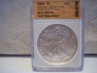 2006 - W American Silver Eagle 20th Annv.  Perfect Dollar With 