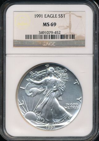 1991 Silver American Eagle Coin Ngc Ms 69 Aeg1713 photo