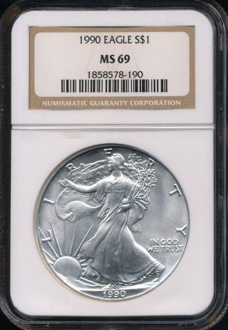 1990 Silver American Eagle Coin Ngc Ms 69 Aeg1692 photo