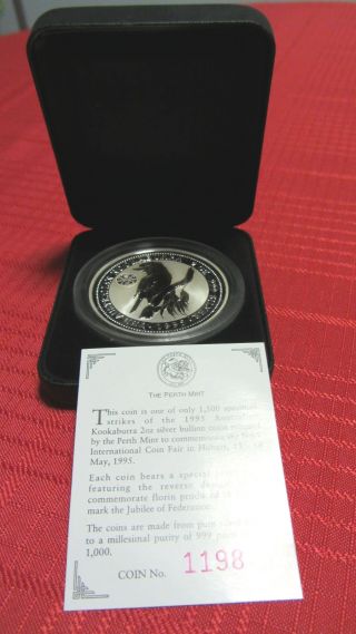 1995 2oz Kookaburra Silver With 1951 Jubilee Of Federation Privy Mark photo