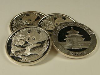(4) 2005.  999 Fine Silver 1 Oz Chinese Silver Panda Bullion Round - A203 photo