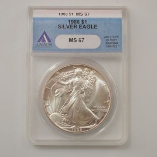 1986 - P $1 American Silver Eagle Anacs Ms - 67 /q6428 photo