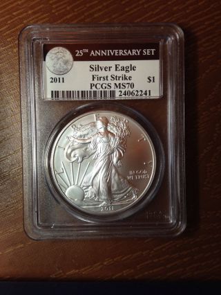 2011 25th.  Anniversary Burnised Silver Eagle Pcgs Ms70 First Strike photo