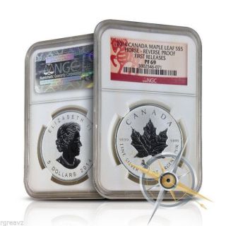 (get One) 2014 1 Oz.  Canadian Silver Maple Leaf Horse Privy Proof Coin Ngc Pf69 photo