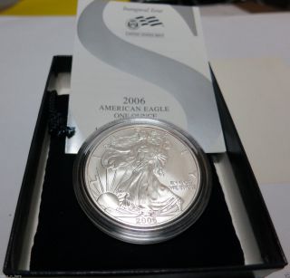 2006 - W American Silver Eagle ' Inaugural Issue ' Burnished 1 Oz Coin Bag Box & photo