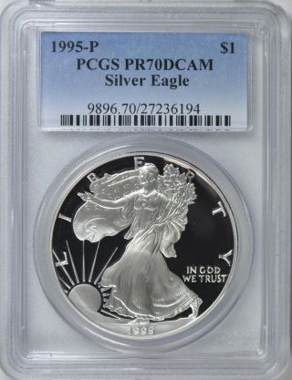 1995 - P $1 Pcgs Pr70 Dcameo American (proof Silver Eagle) - Pr70 1 Oz X photo
