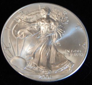 2001 American Silver Eagle Bullion Coin Rare Key Date Choice Gem Bu Nr photo