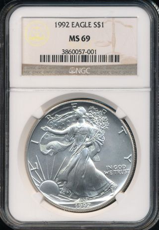 1992 Silver American Eagle Coin Ngc Ms 69 Aeg1725 photo