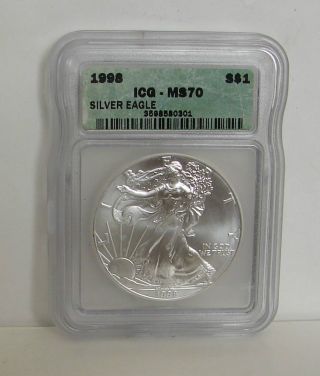 1998 Silver Eagle - Icg Ms70 - 1 Ounce Silver Dollar Eagle - photo