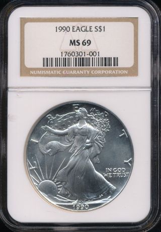 1990 Silver American Eagle Coin Ngc Ms 69 Aeg1694 photo