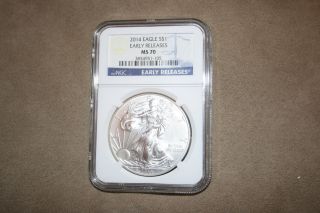 2014 $1 American Eagle Coin 1 Oz.  Fine Silver Ms70 Ngc Early Releases One Day photo
