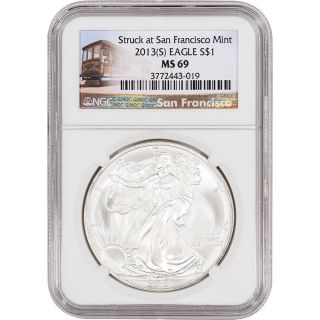 2013 - (s) American Silver Eagle - Ngc Ms69 - Trolley Label photo