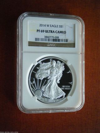 2014 W Proof Silver Eagle Ngc Pf69 Ultra Cameo Edgeview Traditional Gold Label photo