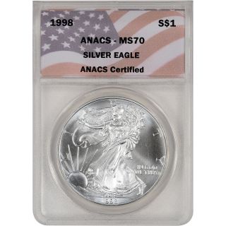 1998 American Silver Eagle - Anacs Ms70 photo